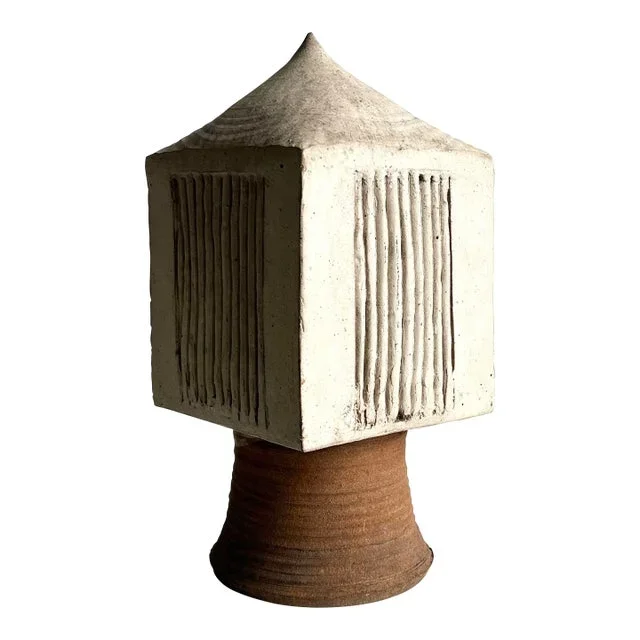 Vintage Brutalist Studio Pottery Sculpture Architectural Form in Stoneware Ceramic