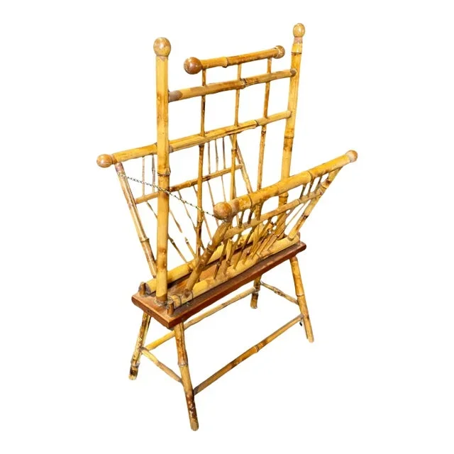 Vintage Burnt Bamboo Magazine Rack / Book Stand