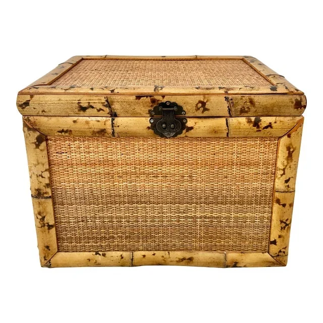 Vintage Burnt Rattan Bamboo Trunk