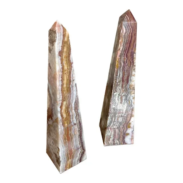 Vintage Carved Onyx Obelisks- A Pair