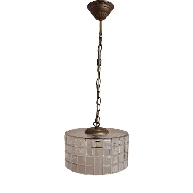 Vintage Ceiling Lamp with Clear Cut Crystal Glass Shade on Brass Mount, 1970s