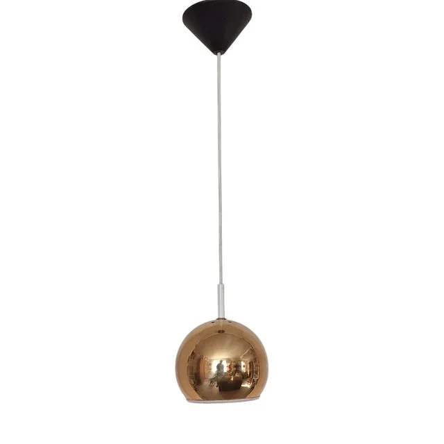 Vintage Ceiling Lamp with Spherical Gold-Colored Metal Shade and White Reflector, 1970s