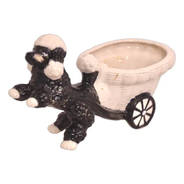 Vintage Ceramic Poodle Cart Cachepot Planter