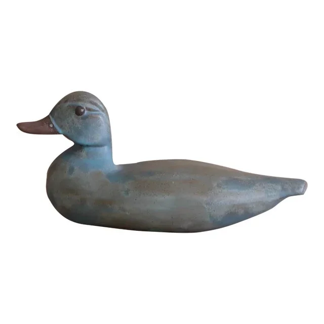 Vintage Ceramic Turquoise Duck Decoy