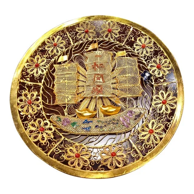Vintage Chinese Hollywood Glamour Reticulated Gilt Plate