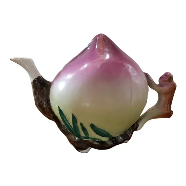 Vintage Chinese Porcelain Cadogan Peach-Form Teapot From d.h. Holmes New Orleans