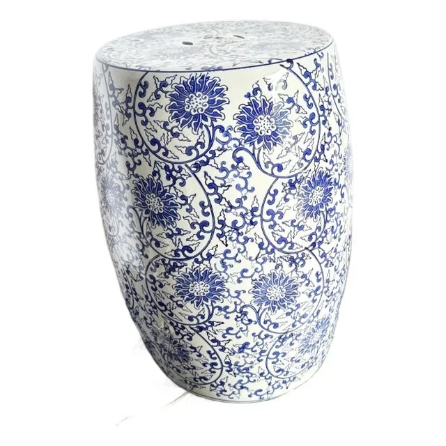 Vintage Chinese White and Blue Porcelain Side Table Stool Pedestal