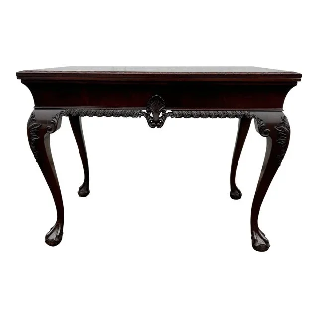 Vintage Chippendale Style Flip Top Mahogany Game Table Console Table