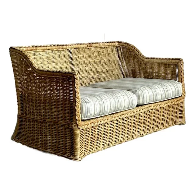 Vintage Coastal Braided Rattan Loveseat