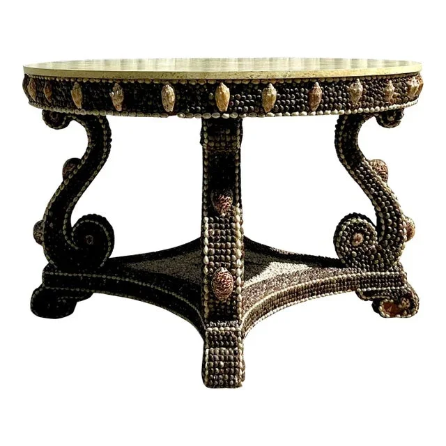 Vintage Coastal Shell Encrusted Center Hall Table