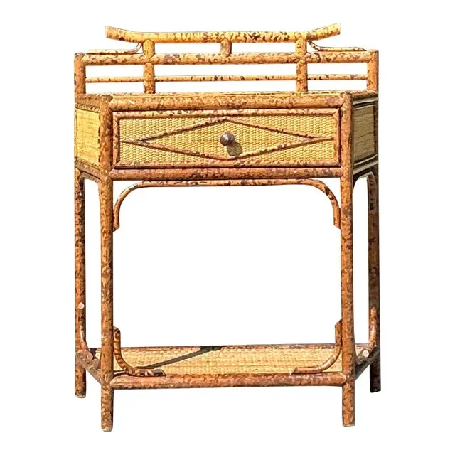 Vintage Coastal Tortoise Bamboo Pagoda Console Table