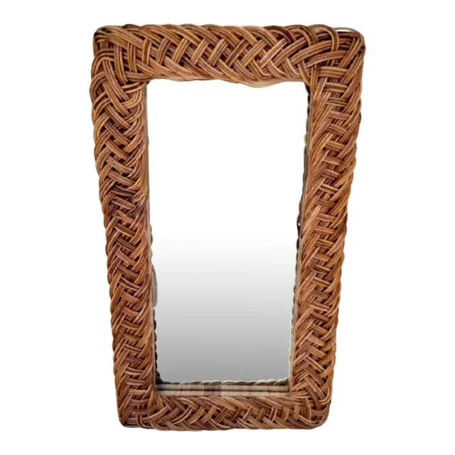 Vintage Coastal Weaved Braided Wicker Rectangular Wall Mirror