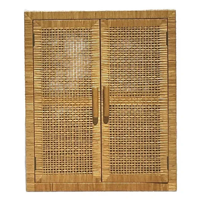 Vintage Coastal Woven Rattan Cabinet