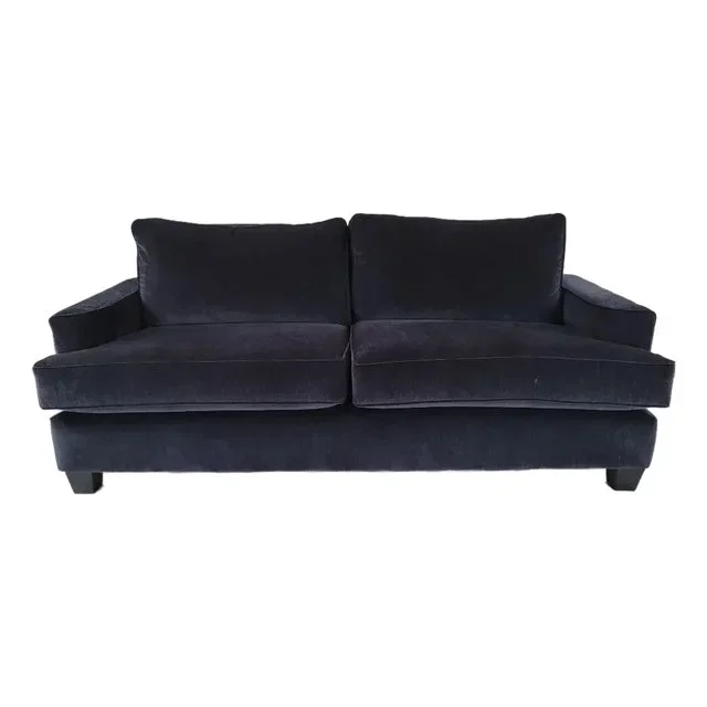 Vintage Contemporary Postmodern Black Velvet Sofa