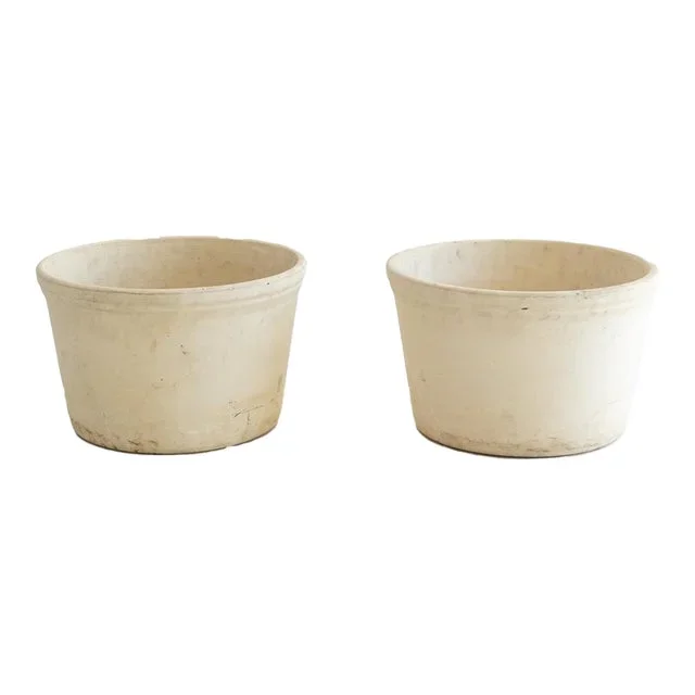 Vintage Cream Texas Clay Planters, Pair
