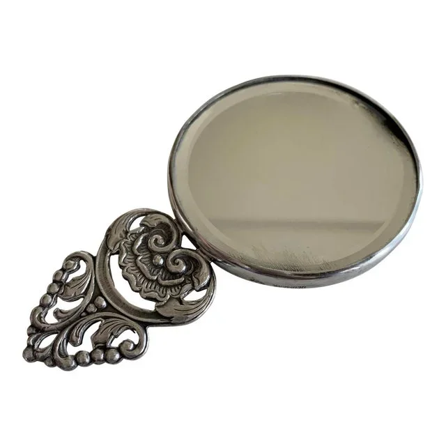 Vintage Danish Silver Plate Hand Mirror