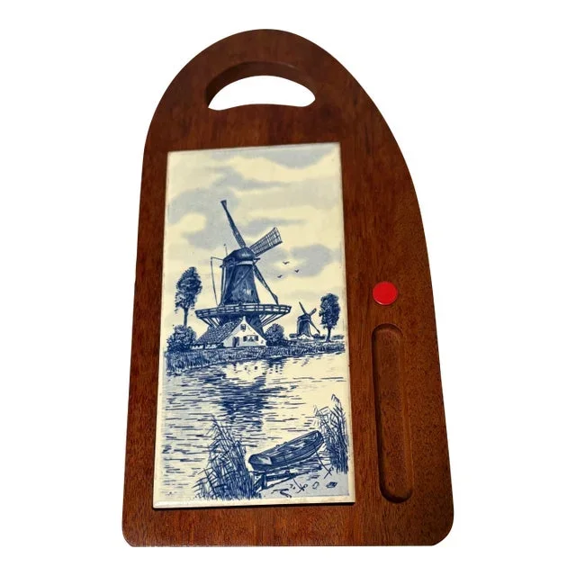 Vintage Delft Tile and Wood Cheeseboard