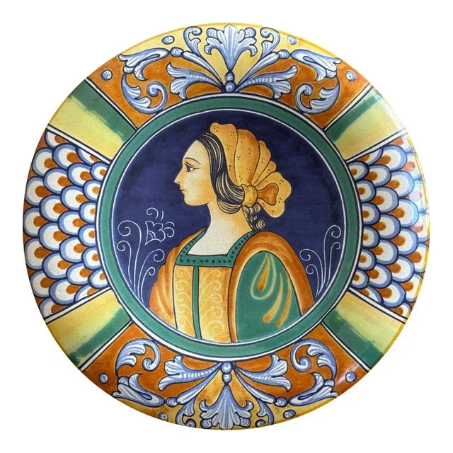 Vintage Deruta Italy Hand-Painted Pottery Portrait Charger Plate