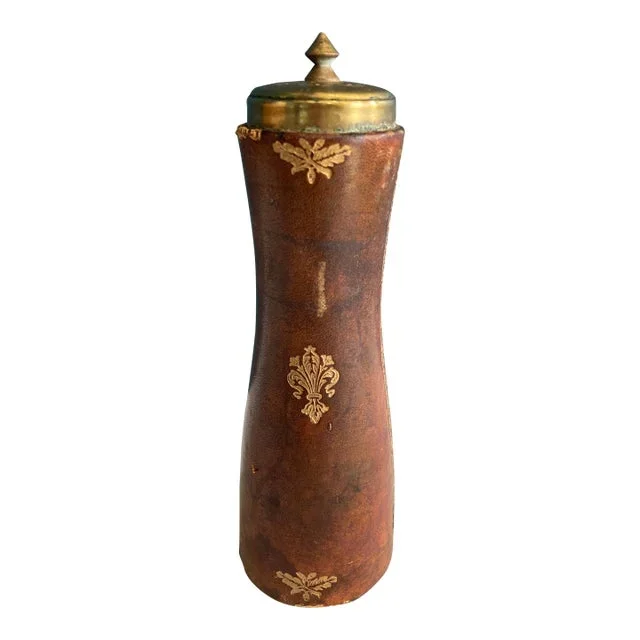 Vintage Embossed Leather and Brass Salt Shaker