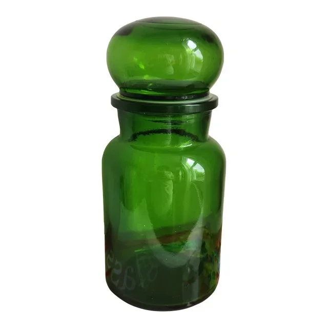 Vintage Emerald Green Belgium Apothecary Jar Canister Container Bubble Lid