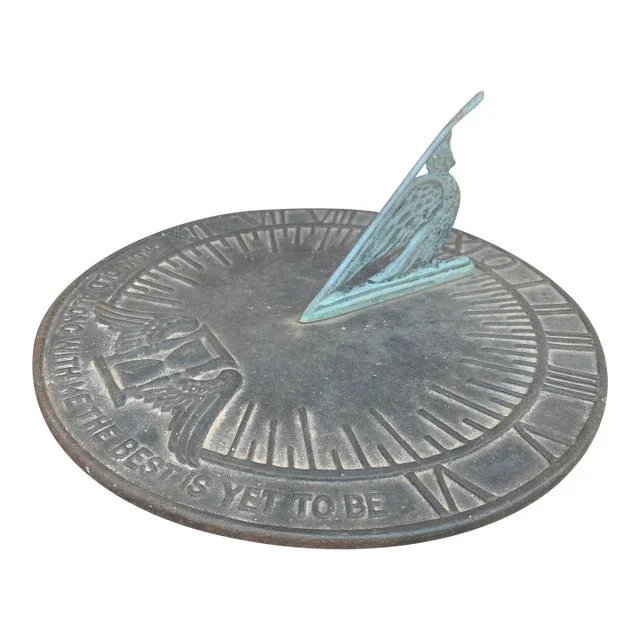 Vintage English Country Iron Verdigris Garden Sundial “Grow Old Along With Me”