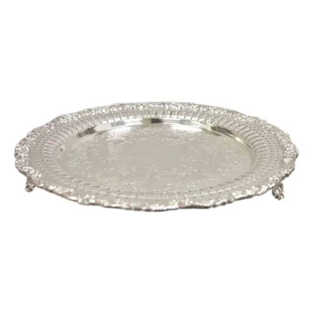 Vintage English Victorian Reticulated Pierced Gallery Round Platter Tray
