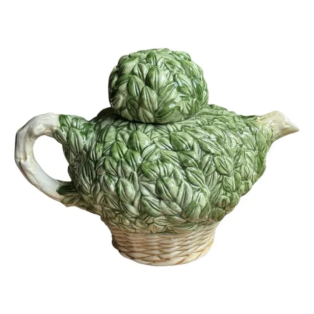 Vintage Ethan Allen Ceramic Green Boxwood Topiary Tea Pot, Made in Italy