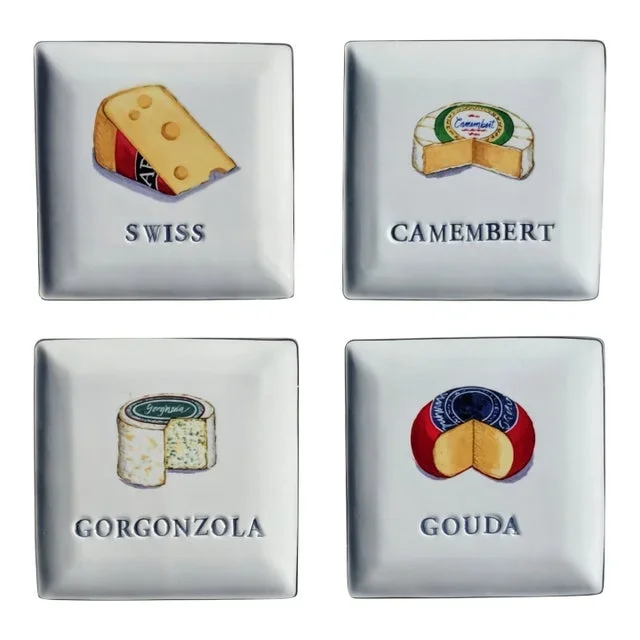 Vintage Fancy Cheeses Appetizer Plates- Set of 4