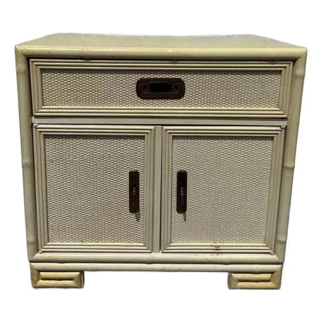 Vintage Faux Bamboo Nightstand Drexel Captiva Bedside Table Storage Chinoiserie