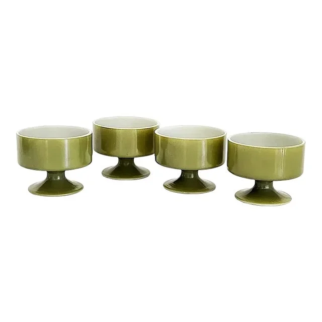 Vintage Federal Glass Feg62 Low Sherbet Cups in Avocado Green, Set of 4