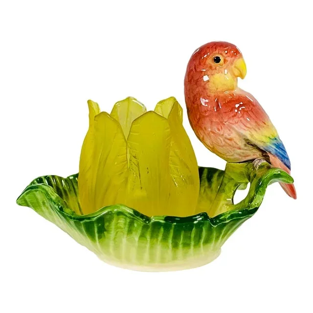 Vintage Fitz & Floyd, Tropical Jungle, Love Birds, Parrots, Tea Candle Holder