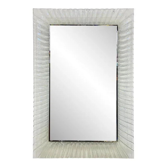 Vintage Fluted Murano Glass Wall Mirror With Beveled Mirror, 1980s