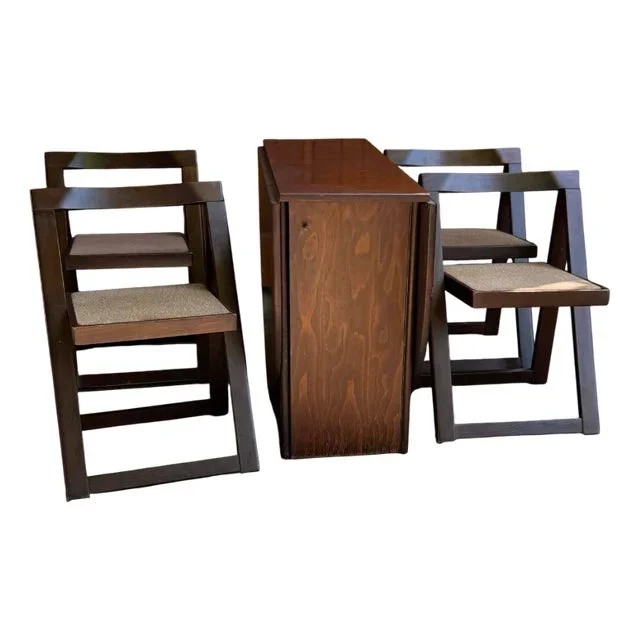 Vintage Folding Chairs and Drop-Leaf Dining Table, 1960s, Set of 5