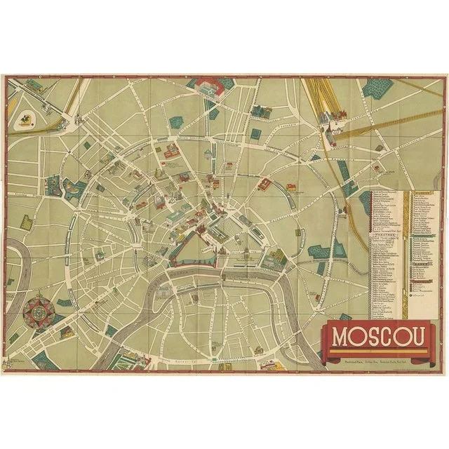 Vintage Folding Map of the Streets of Moscow, 1950