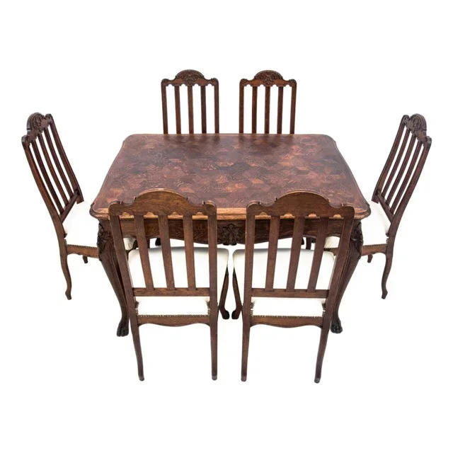 Vintage French Dining Set, 1920s, Set of 7
