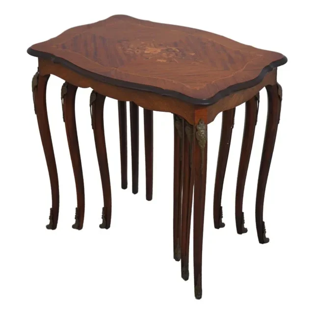 Vintage French Louis XV Inlaid Top Stacking Nest Tables