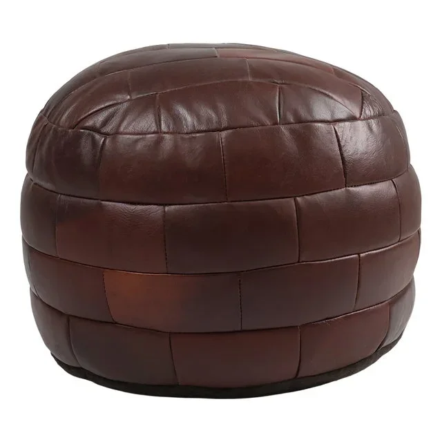 Vintage French Patchwork Leather Ottoman, 1960s