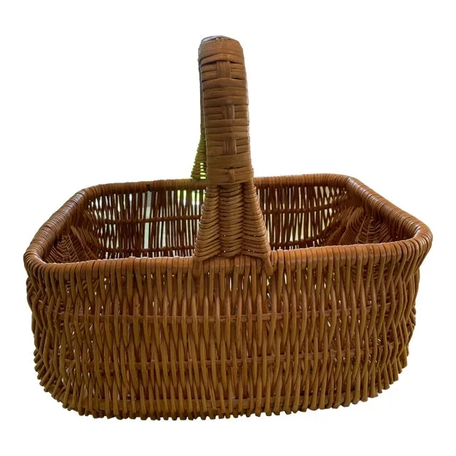 Vintage French Provincial Wicker Handled Market Basket