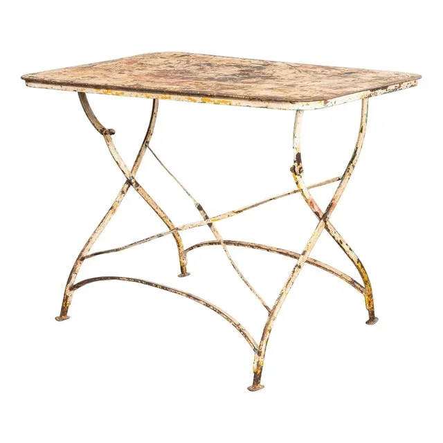 Vintage French Rectangular Forged Metal Folding Dining Table, 1950s