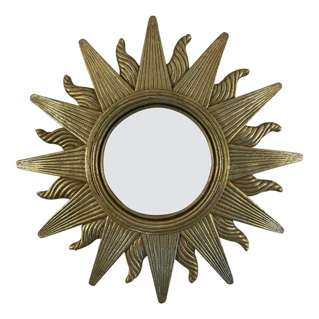 Vintage French Style Gold Convex Sunburst Wall Mirror