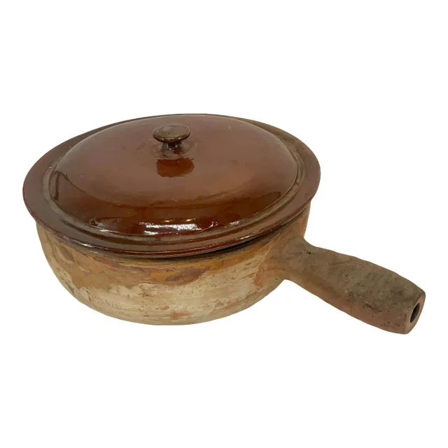 Vintage French Terra Cotta Cocking Pot With Lid