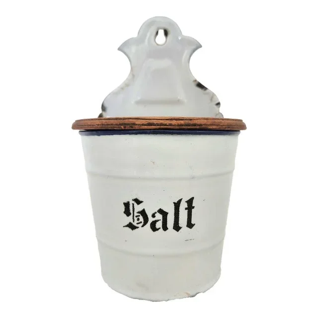Vintage German Enamel Salt Box Cellar