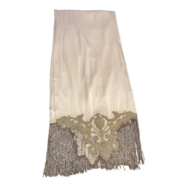 Vintage Glam Decorative Embroidered Beaded Fringed Throw