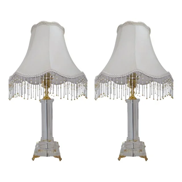 Vintage Glass and Gilt Brass Table Lamp, 1990s