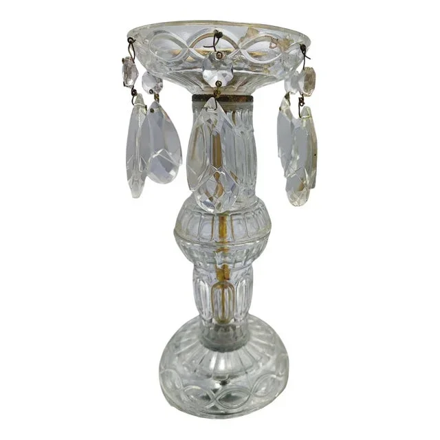 Vintage Glass Candleholder with Crystals, 1970s
