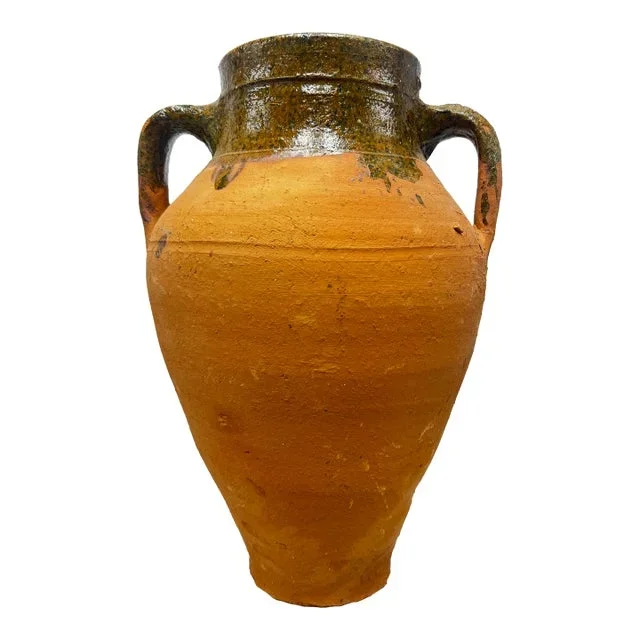 Vintage Glazed Terracotta Olive Jar With Handles – Medium