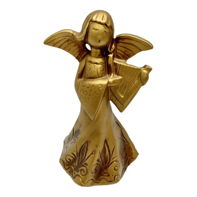 Vintage Golden Ceramic Musical Angel Figure