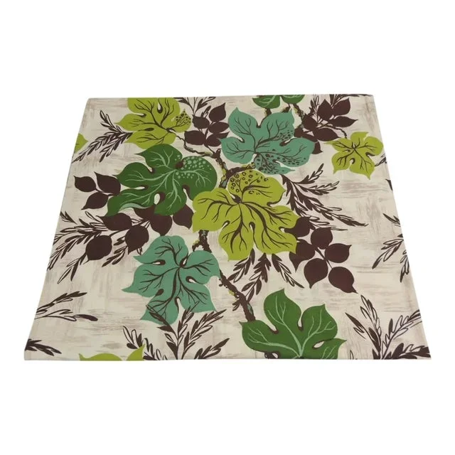 Vintage Green and Brown Bark Cloth Cotton Fabric Panel