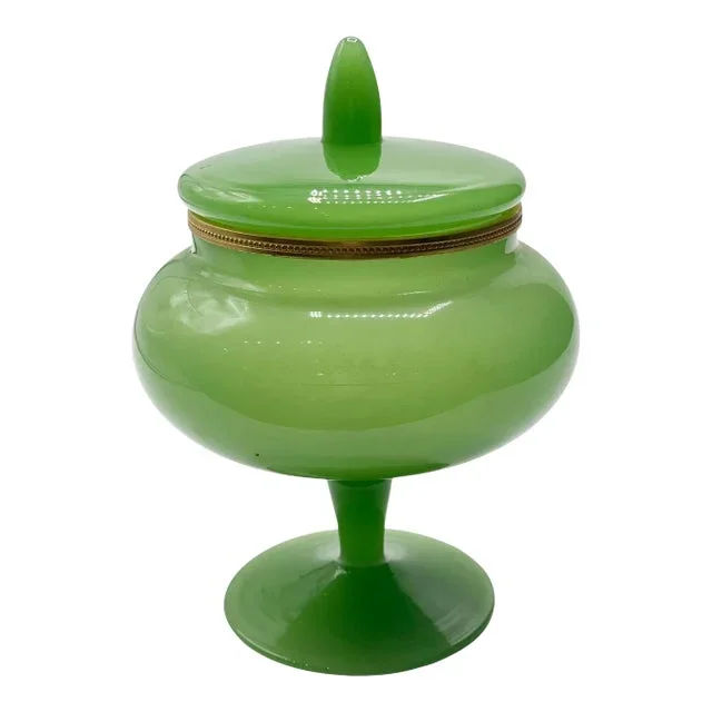 Vintage Green Opaline Candy Dish