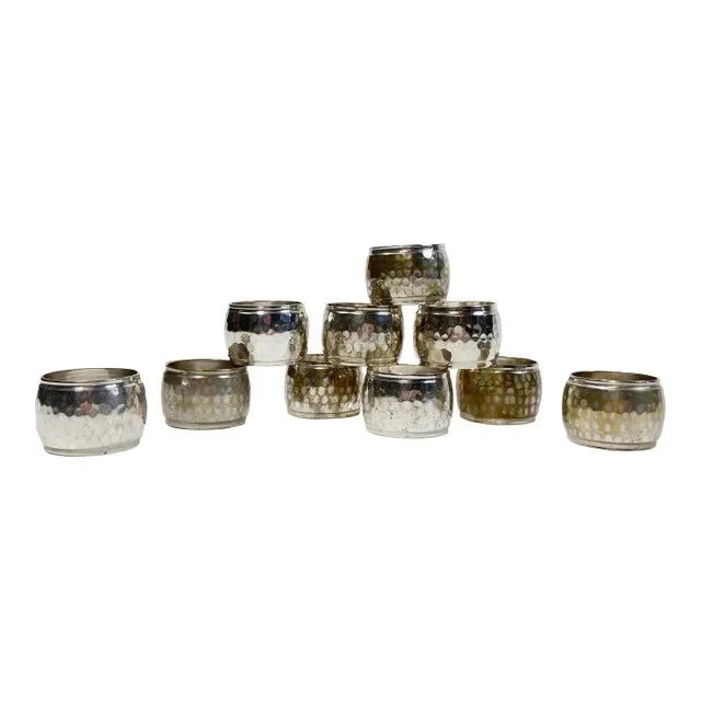 Vintage Hammered Silverplate Napkin Rings, Set of 10